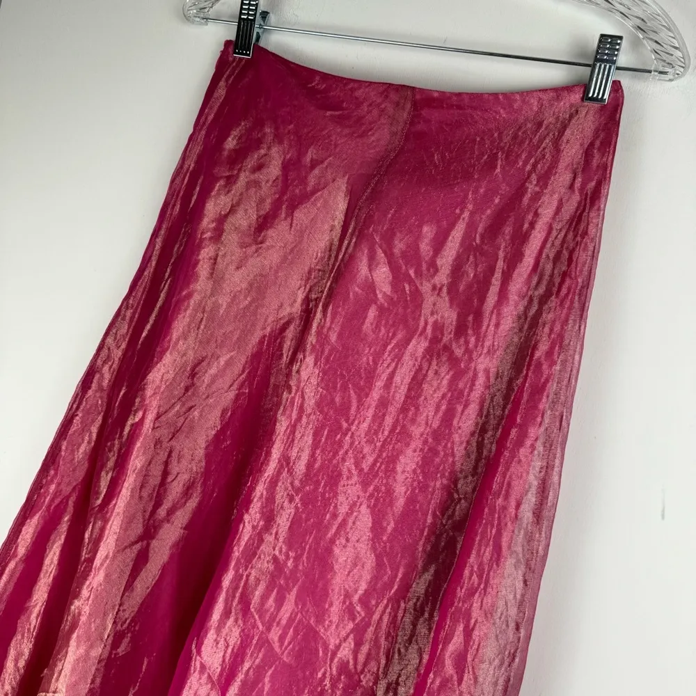 Vtg Y2K Pink Silk Sheer Iridescent Maxi Skirt Sz 6 Ballerinacore Retro - Image 11