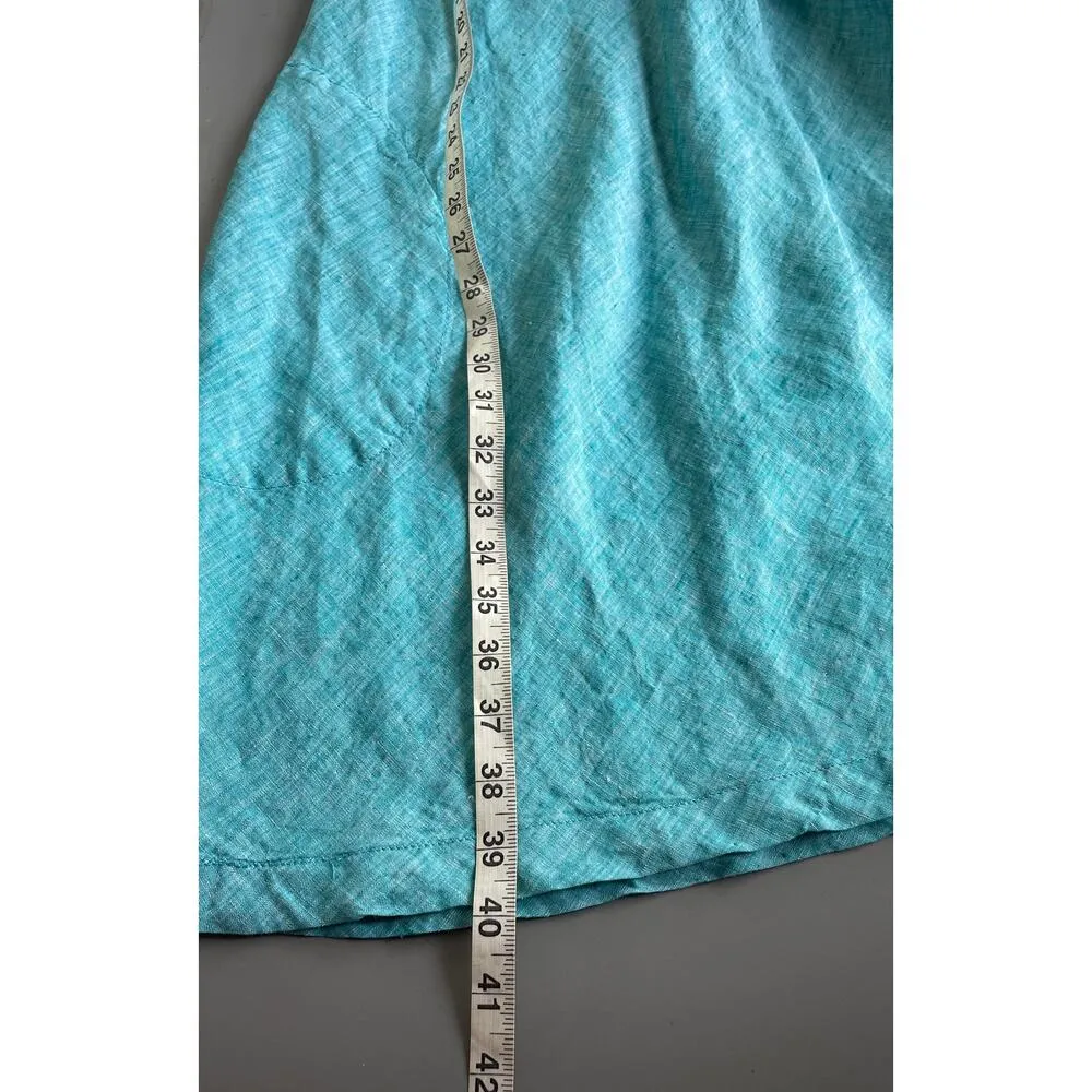 Horny Toad Turquoise Rhodes Linen Dress Scoop Neck Pullover Pockets Size Large - Image 13