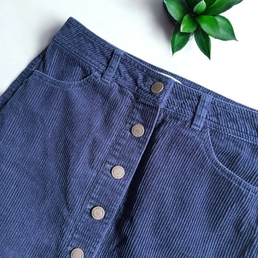 Miss Selfridge  Corduroy Button-Front A-Line Skirt in Navy - Image 6