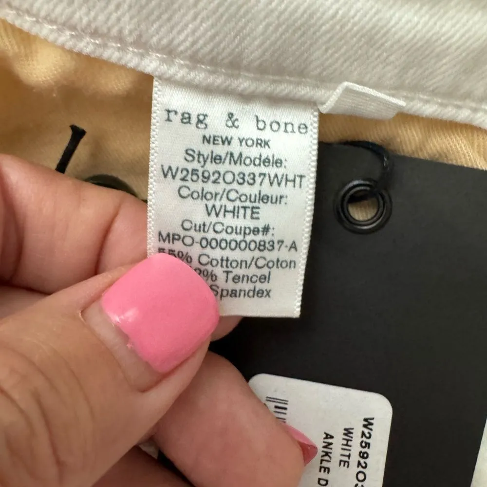 Rag & Bone Women's Crisp White Ankle Jeans Dre Size 24 NWT - Image 9