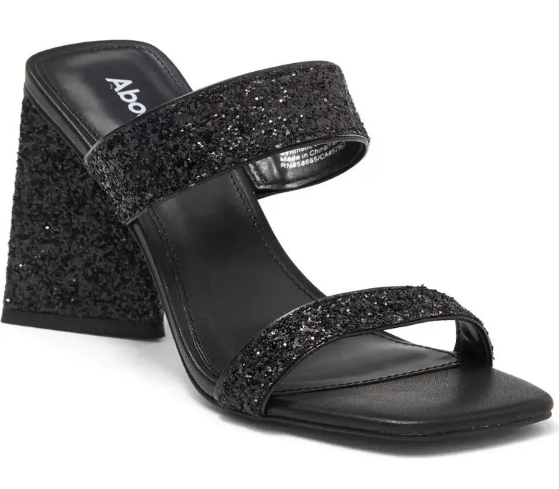 Abound Dress Sandals Size 7.5 Black Carina Glitter Slip On Open Square Toe Heels - Image 1