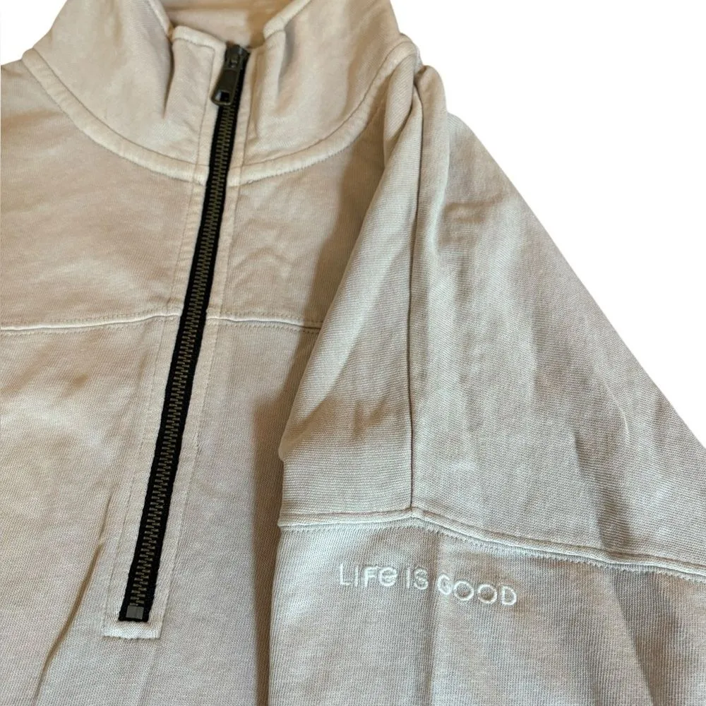 Life Is Good Raw French Terry Pullover Sweatshirt Hall Zip Women Large New Mocha - Image 9