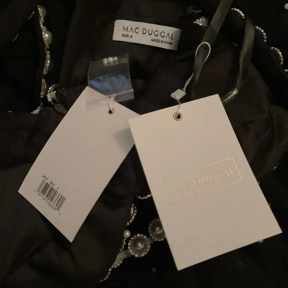 MAC DUGGAL 20747 Black Pearl Beaded High Low Gown Dress - Image 16