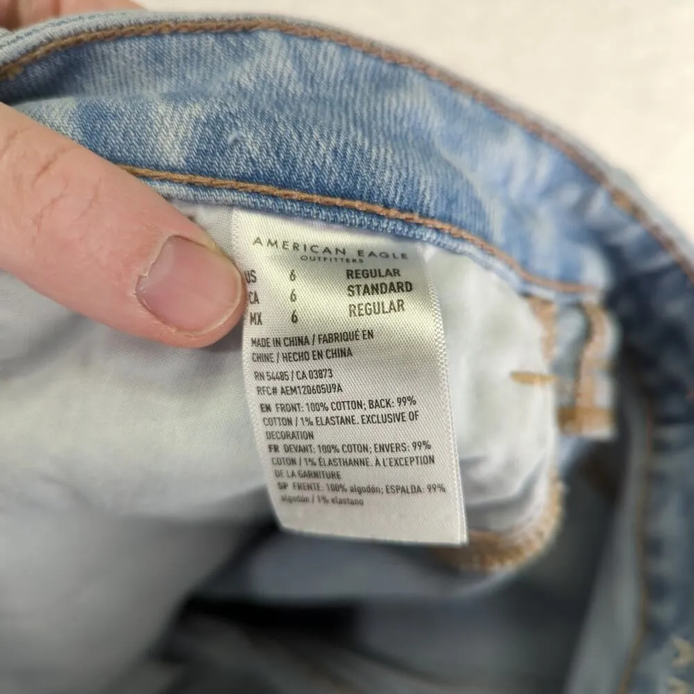 American Eagle Mom Jean Light Wash Strigid Stretch Rigid Women 6 High-rise Taper - Image 9