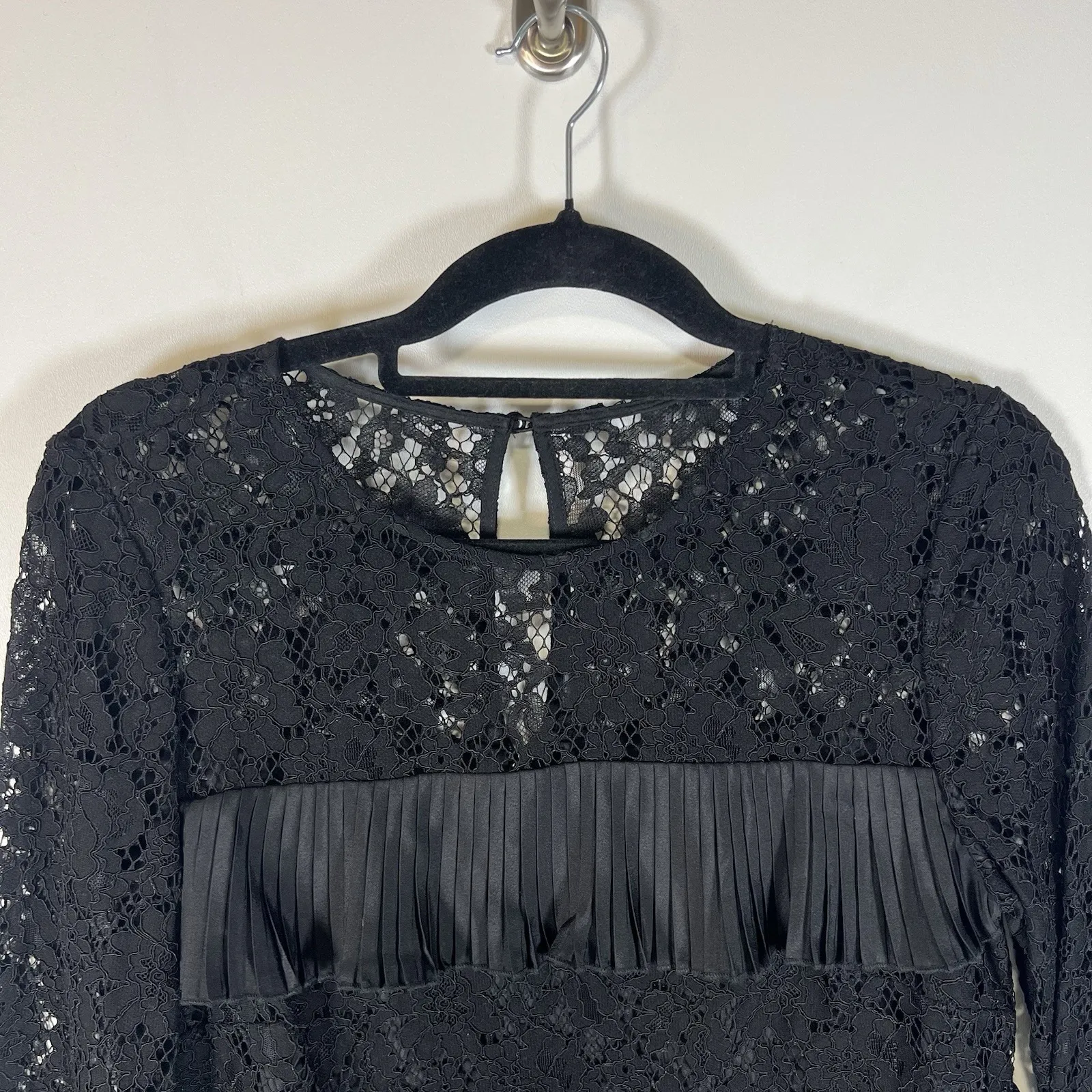 J. Crew Womens Size S Black Lace Ruffle Pleated Tiered Blouse‎ Bell Sleeves Boho - Image 2