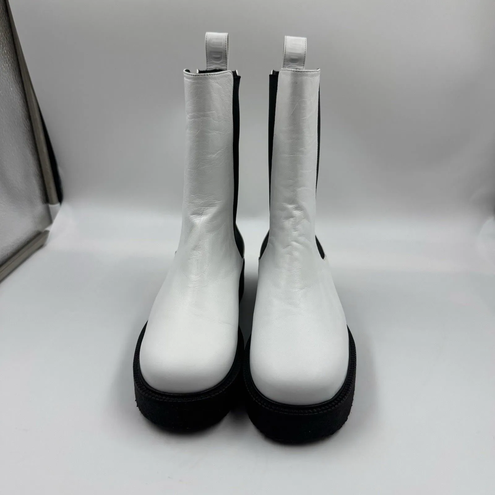 STAUD Palamino White Leather Black Gore Ankle Chelsea Boots Sz 35 - Image 8