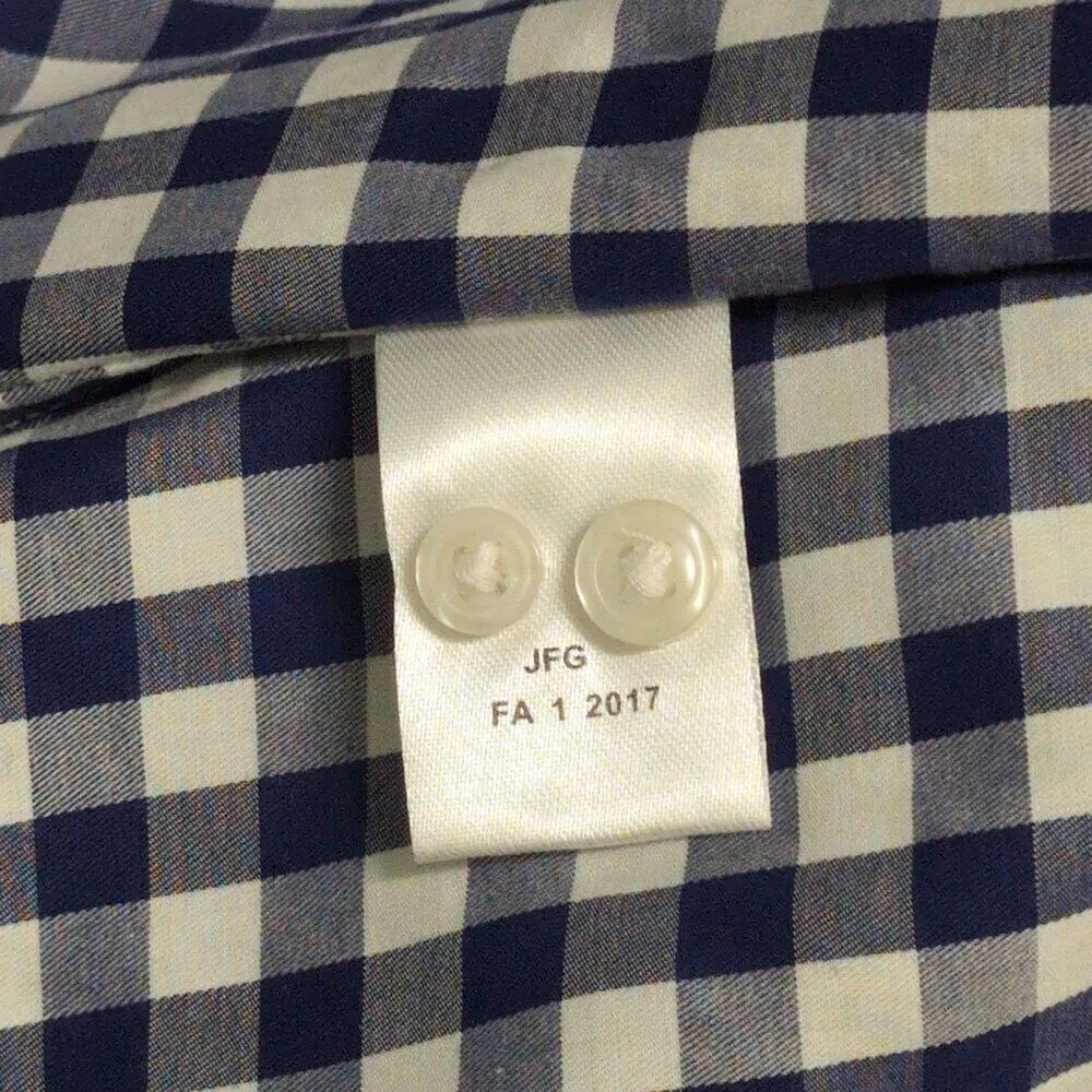NWT UNTUCKIT Belleza Navy Gingham Button Down Regular Fit Long Sleeve Shirt Sz 0 Blue - Image 8