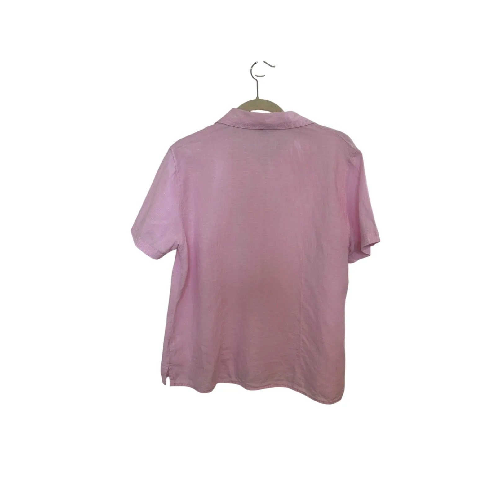 Lands End 100% Linen Pink Button Up Short Sleeve Size Large Coastal Resort Wear - Image 2