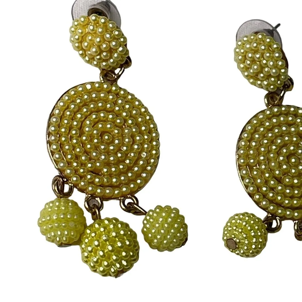 Vintage Yellow Beaded Dangle Earrings Statement Earrings u Handmade Boho Chic Je - Image 2