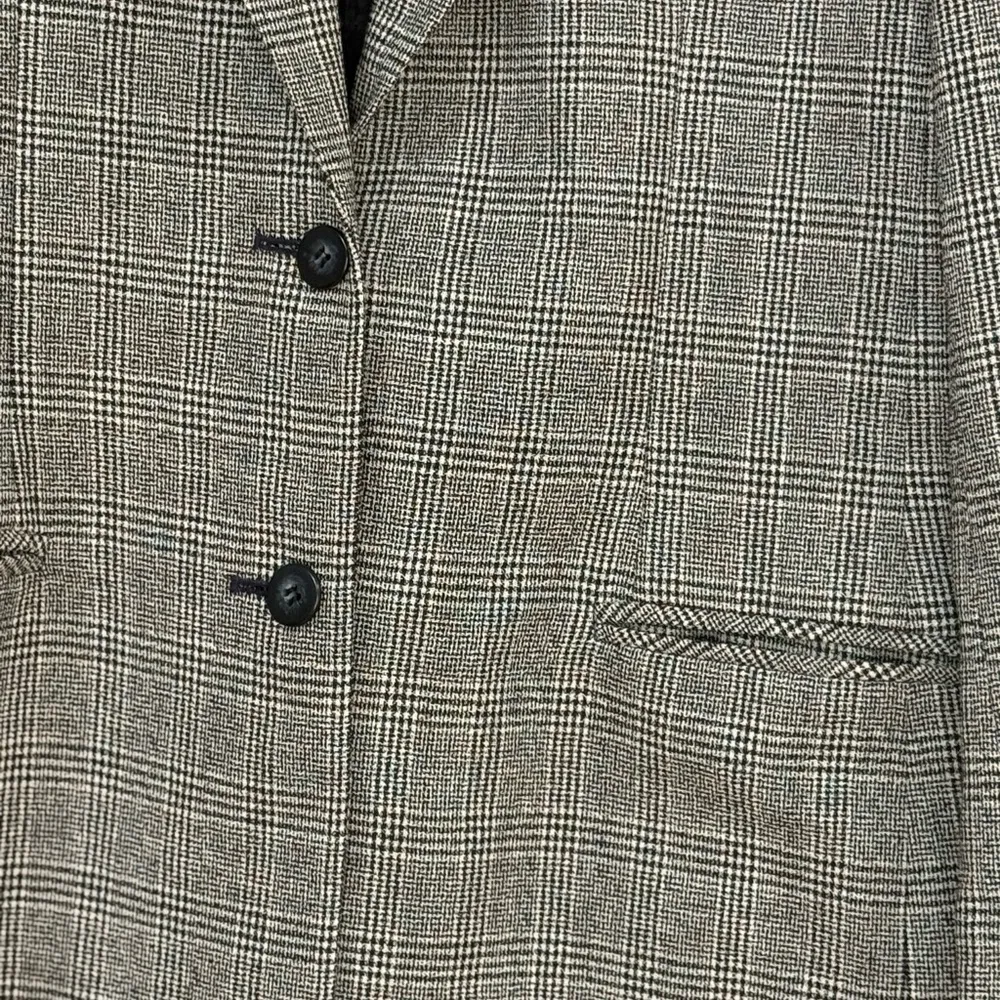 TALBOTS PETITES VINTAGE Glen Plaid Wool Career Blazer Gray Black 10P - Image 7