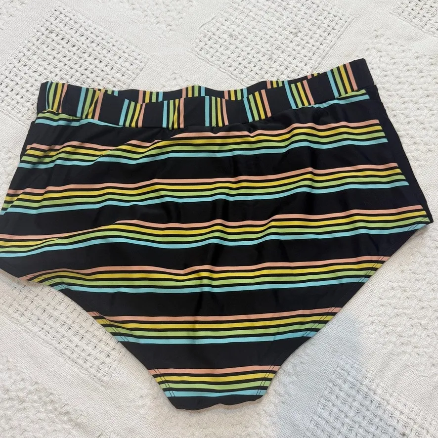Torrid 3 high rise hip pockets striped swim bottom bikini brief SW 2819 - Image 8