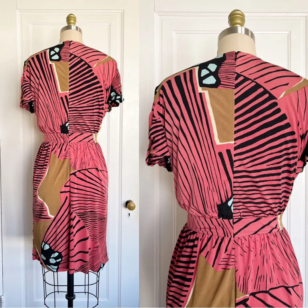 Tibi • Faux Wrap Jersey Dress red graphic tropical print draped knit cocktail - Image 12