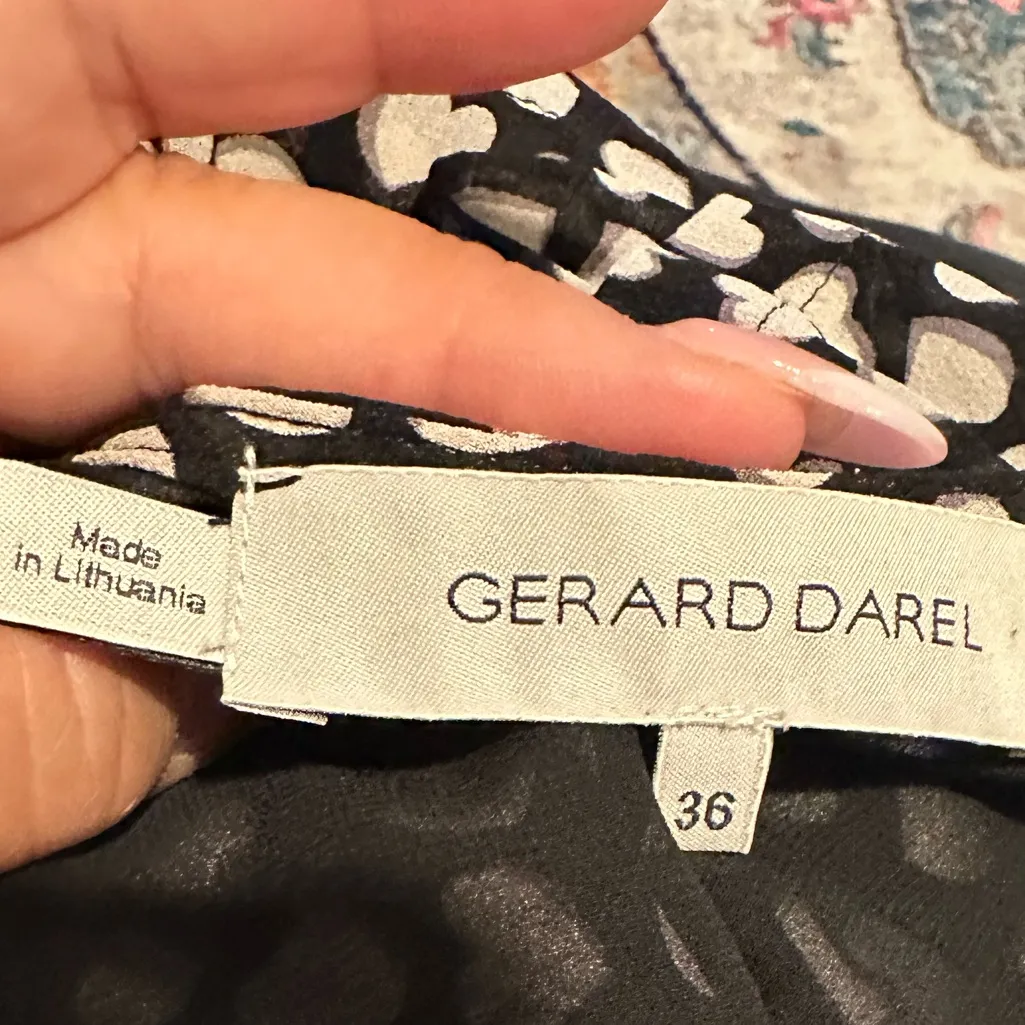 GERARD DAREL BLACK WHITE HEART RUFFLE SHORT SLEEVE PRINT DRESS 38 - Image 6