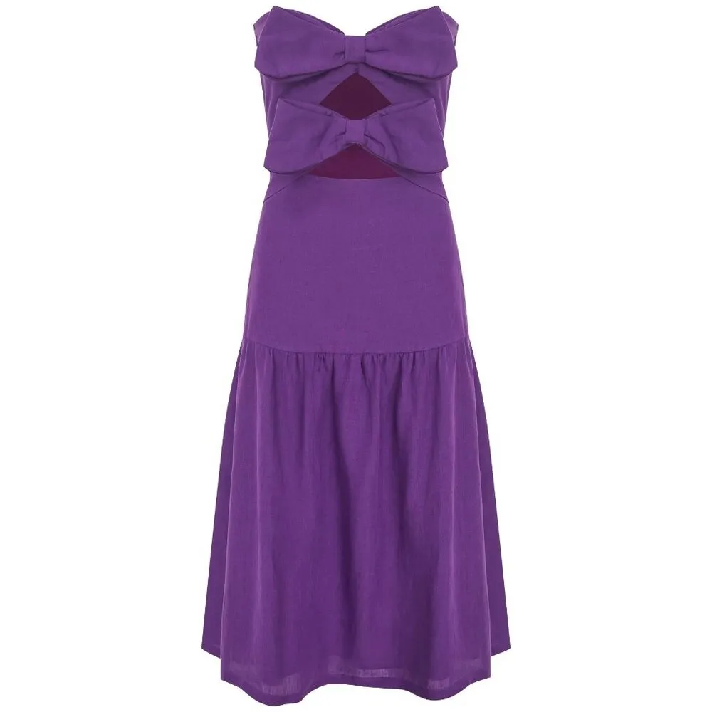 Adriana Degreas Fantasy Strapless Midi Dress in Fuchsia Large New Womens Linen Purple - Image 10
