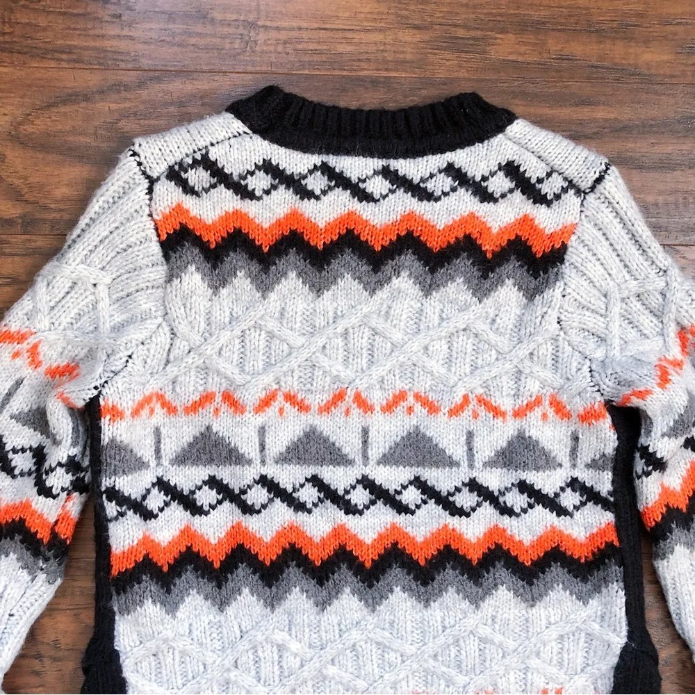 Magaschoni • chunky sweater fair isle Scandi cable knit orange grey black ski - Image 9