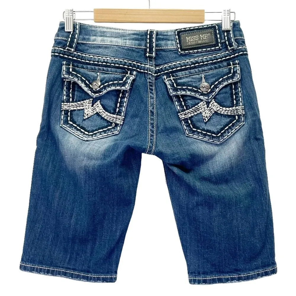 Miss Me Irene Bermuda Shorts Back Flap Y2K Long Jean Shorts Seaside Wash Size 28 - Image 10