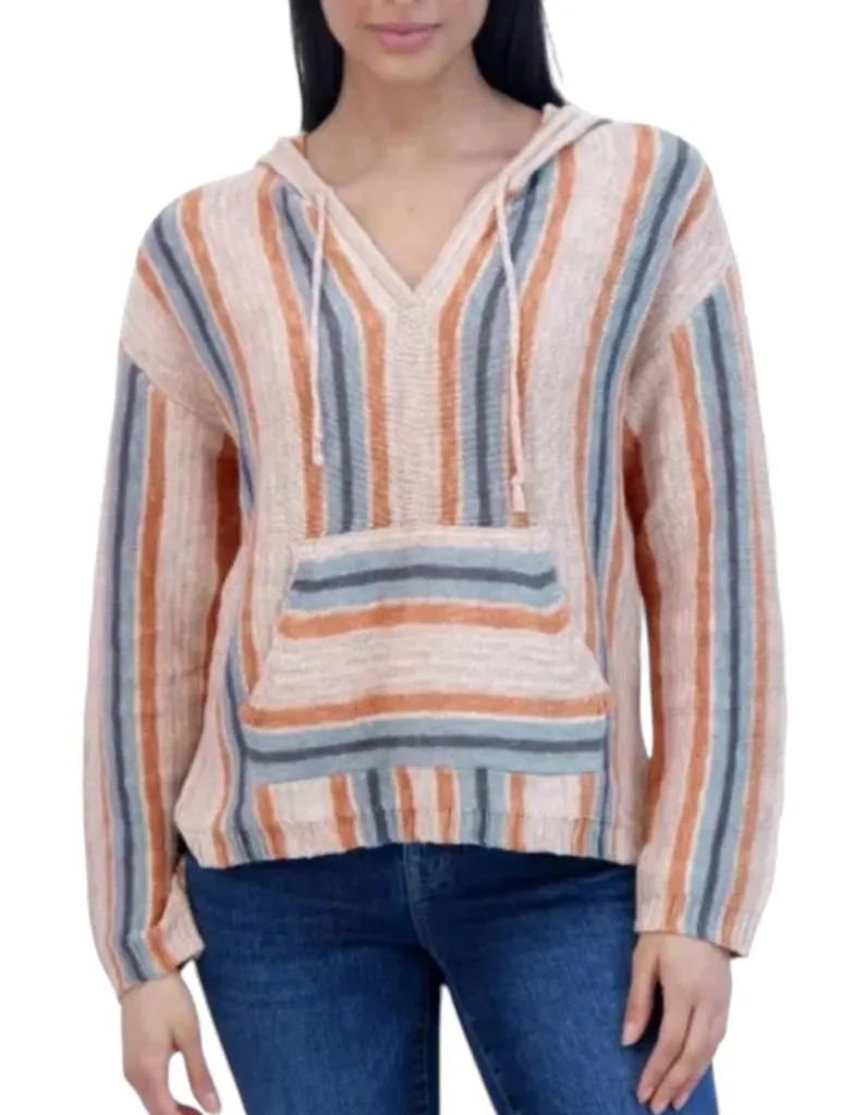 NWT Lucky Brand Women's Size Medium (8-10) Baja Sweater Hoodie, Multi Stripe M - Image 1