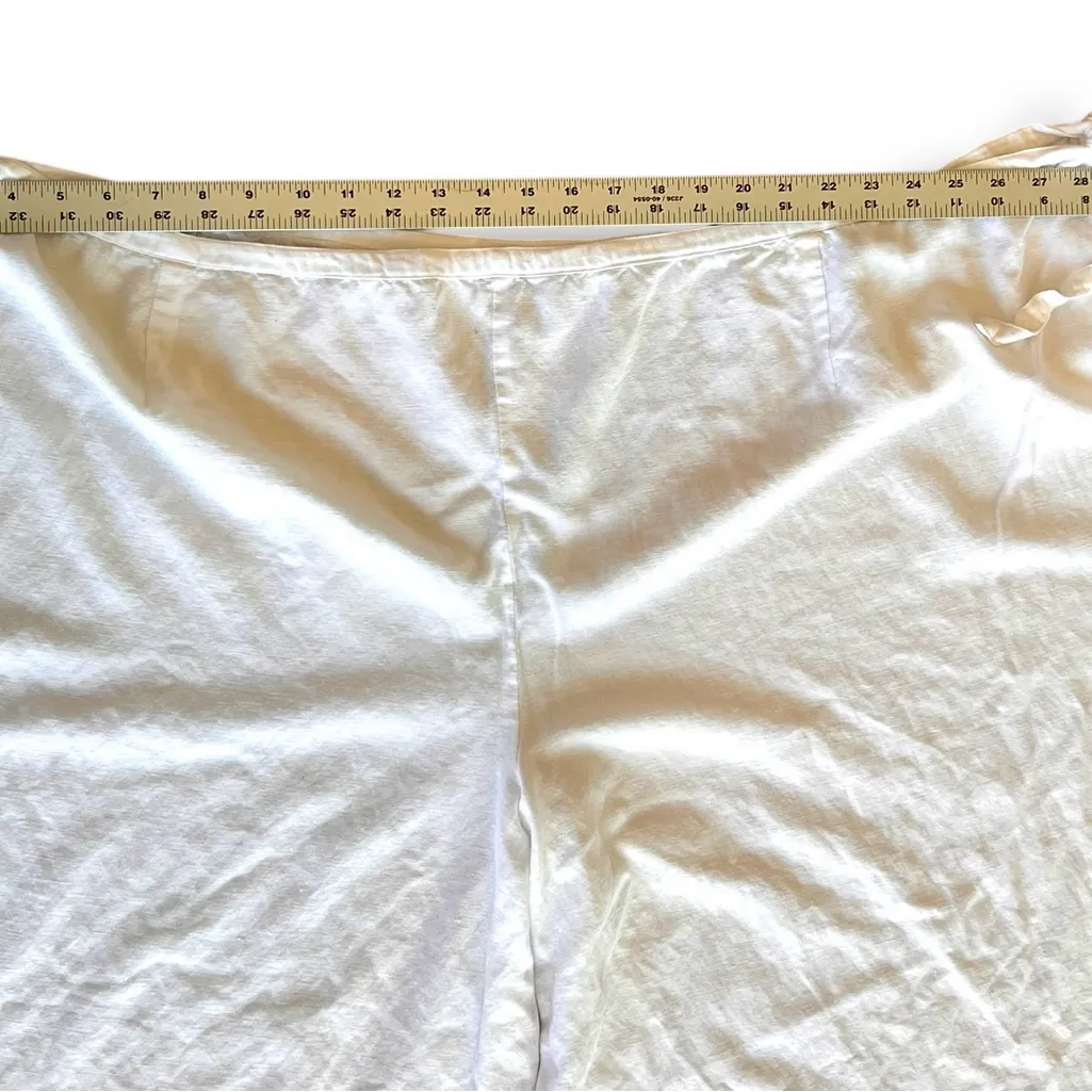Casual Linen Blend Size 3X White/cream Tie Side Wide Leg Capri Coverup Pants White - Image 6