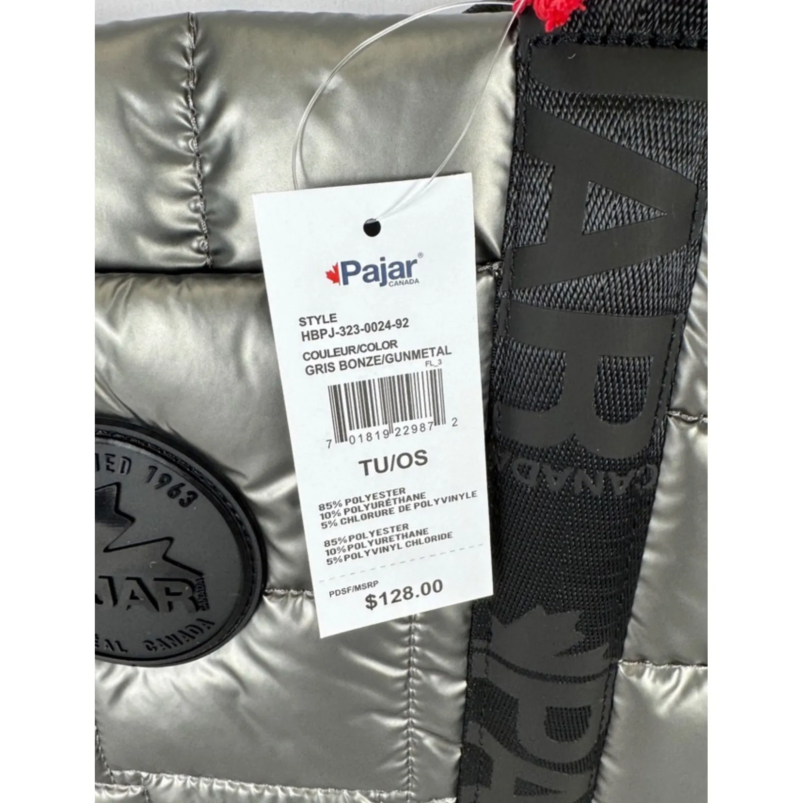 Pajar Canada Quilted Metallic Silver Tote Bag Travel Carry - Image 8