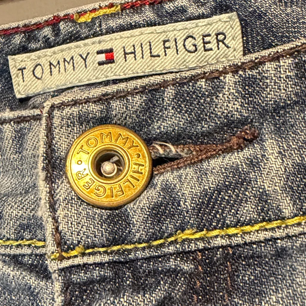 Tommy Hilfiger- Vintage Y2K Low Rise Wide Leg Patch Detail Baggy Jeans- Size 10 - Image 7