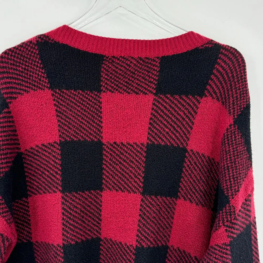 William Rast sweater V neck pullover buffalo plaid red black large NEW - Image 4