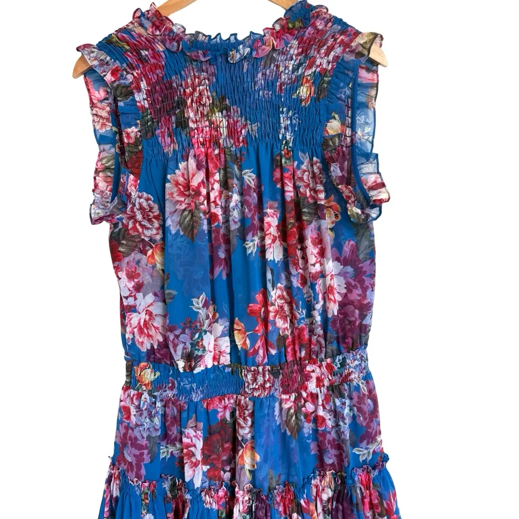 MISA Los Angeles Sabine in Digital Print Floral Blue Pink Mini Dress L Large - Image 10