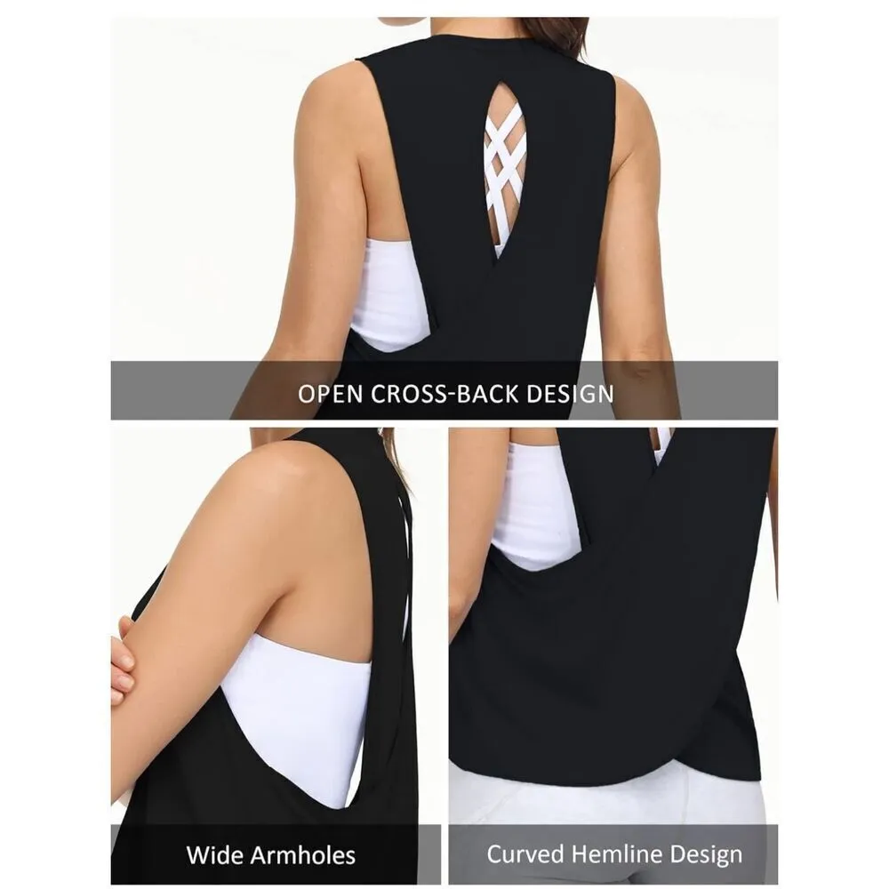NEW Open Cross Back Workout Tank Top Loose Fit Sleeveless L White Size L - Image 5