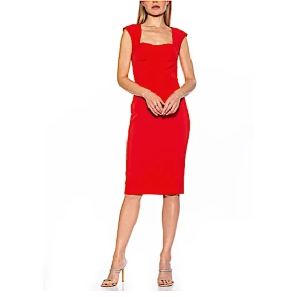 Alexia‎ Admor Harper Red Sheath Midi Dress Cap Sleeve Size 14 NWT - Image 15