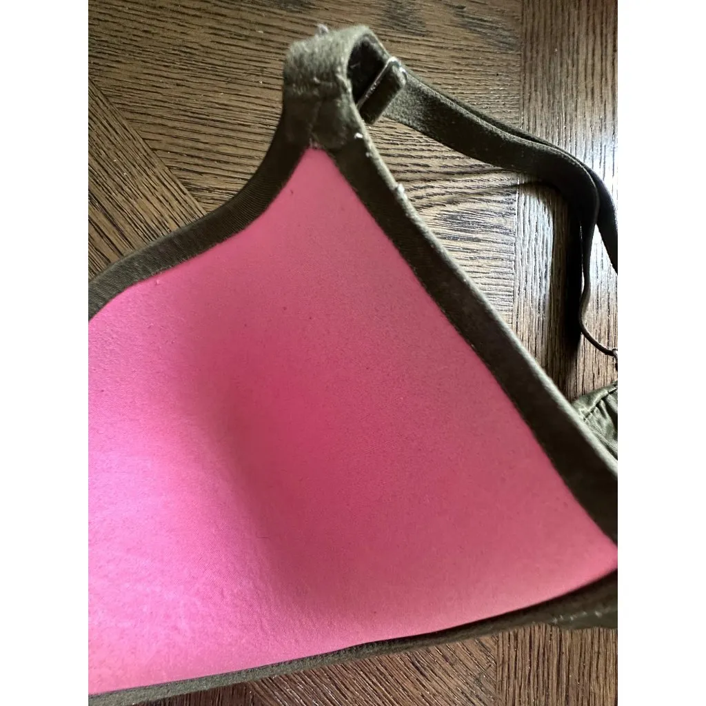 Victoria's Secret PINK Push-Up Bra 34D Army Green & Red Comfy Fit - Image 9