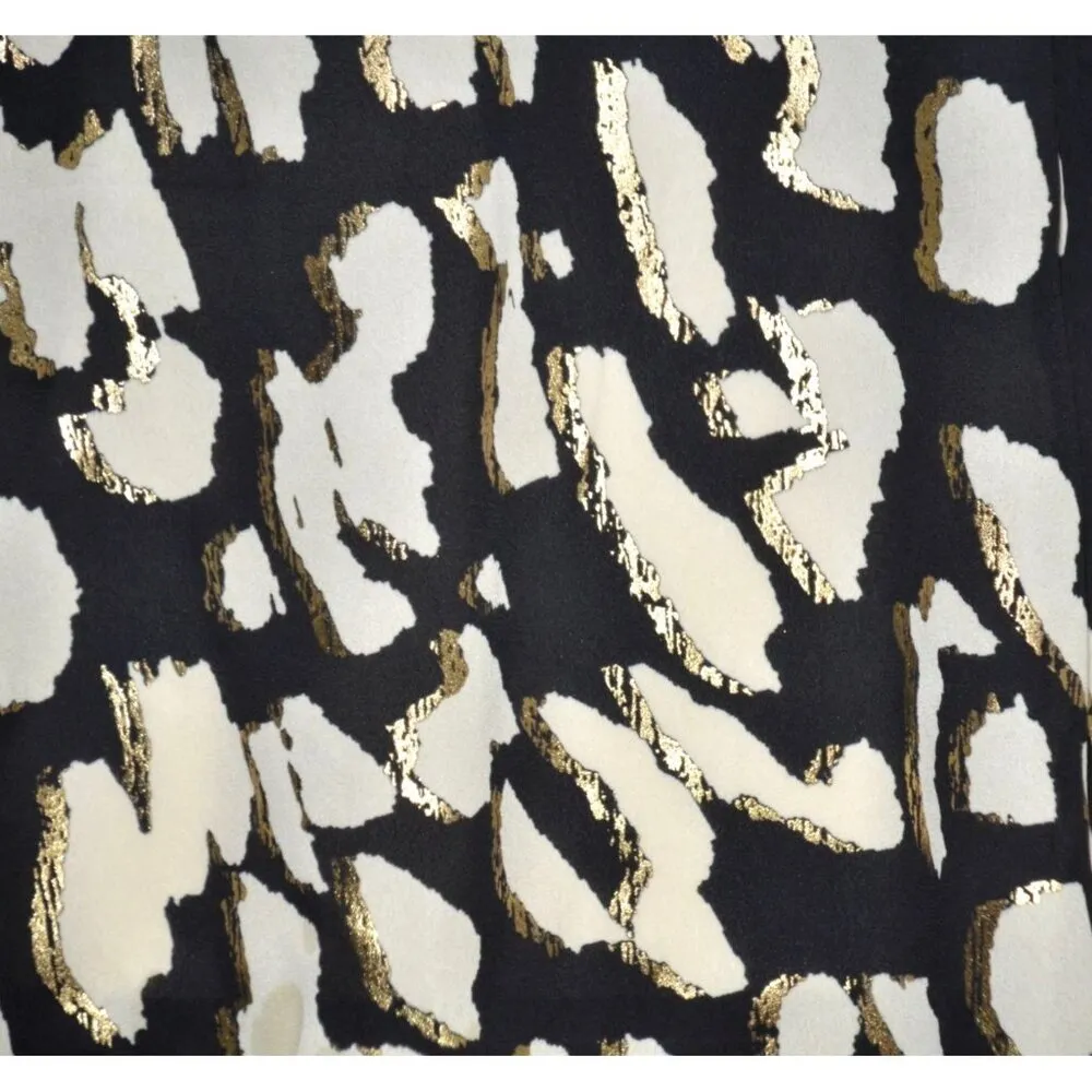 JM Collection Black Print Tunic 3/4 Sleeve V-Neck Blouse Size M Metallic Sequin - Image 4