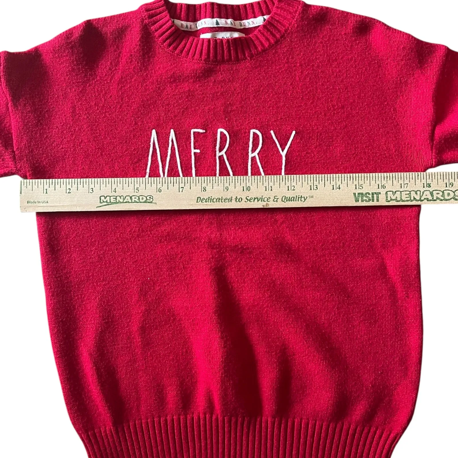 Rae Dunn Merry Christmas Xmas Holiday Red Crew‎ Neck Sweater Womens XS/TP - Image 8