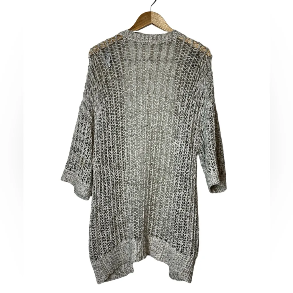 Free People Open Knit Cardigan Sweater Boho Grunge Slouchy Beige Size Small - Image 6