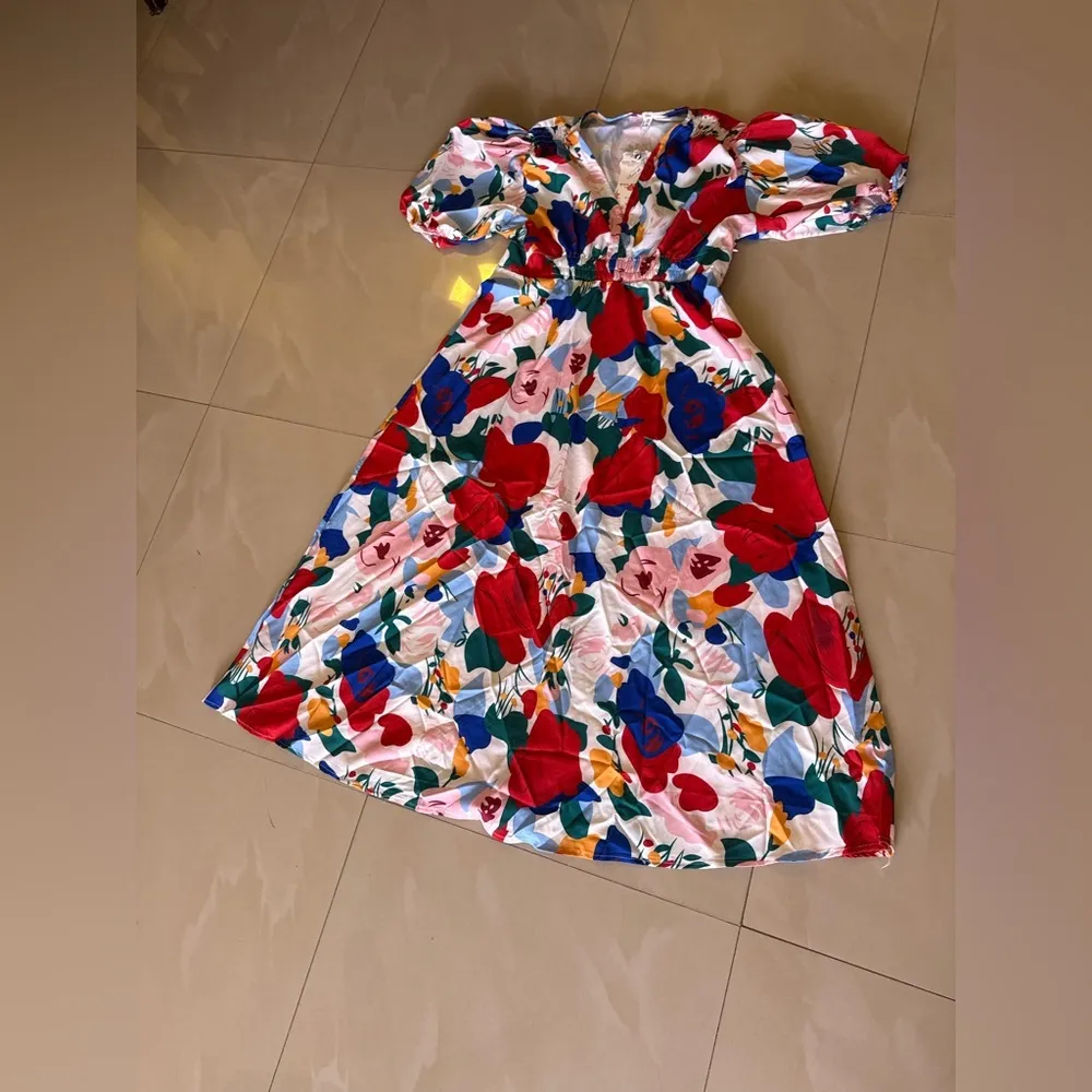 Classic & Best Love The Date Floral Midi Dress Puff Sleeve Size 4XL Summer Red - Image 16