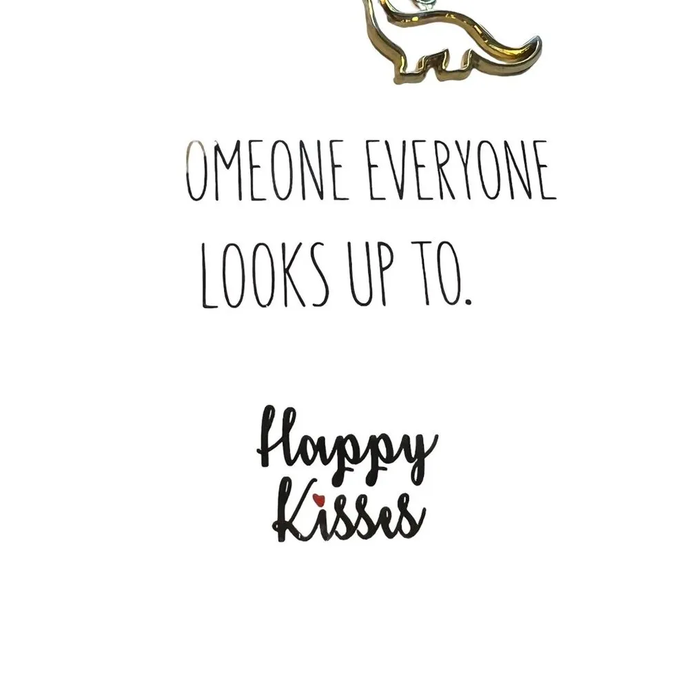 Happy Kisses Brontosaurus Necklace Dinosaur Gold Tone Everyone Looks Up NEW - Image 3