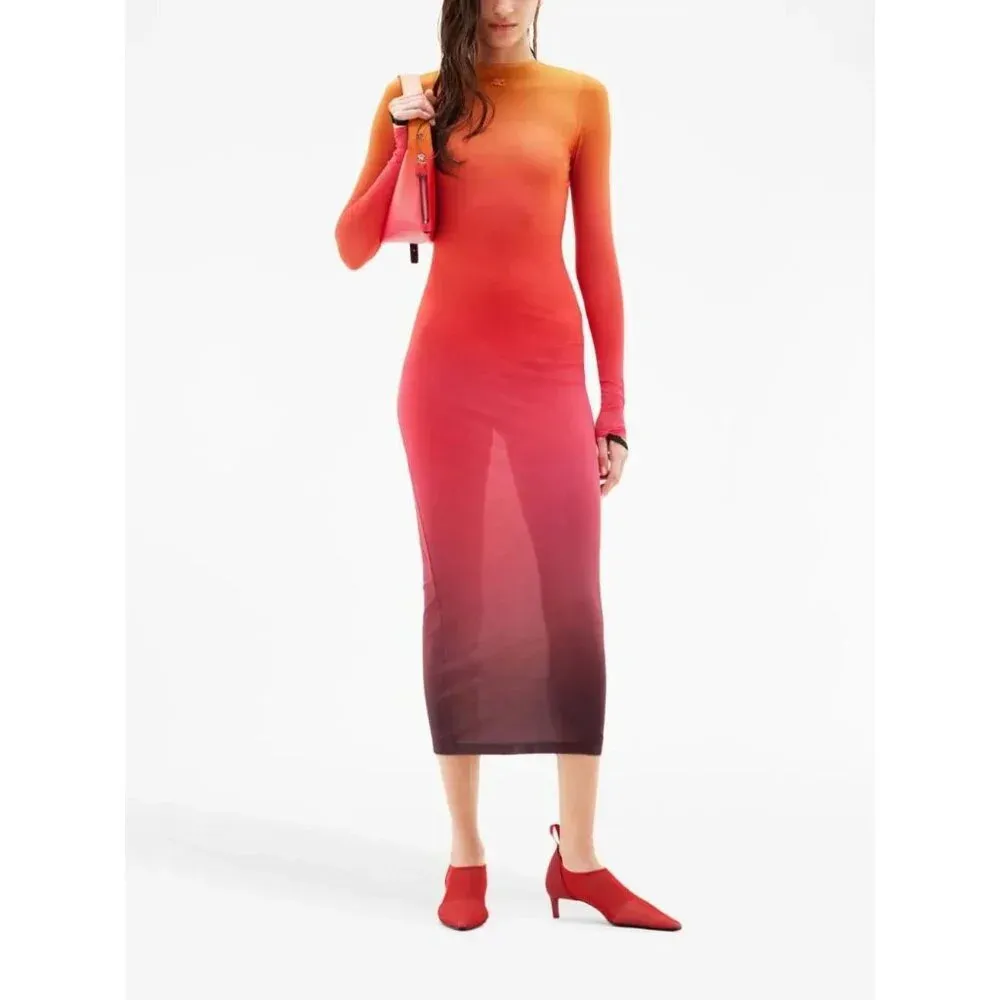 Courreges 2nd Skin Dress In Gradient Sunset in Orange XSmall New Womens Bodycon Size XS - Image 13