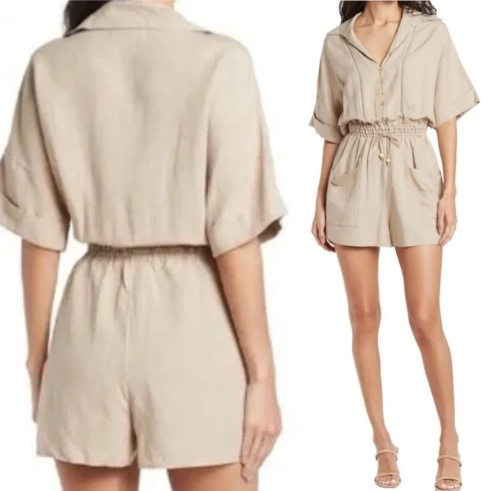 NWT Blank NYC Linen Blend Shorts Romper One Piece in Nude Beach Tan Size XS NEW - Image 12
