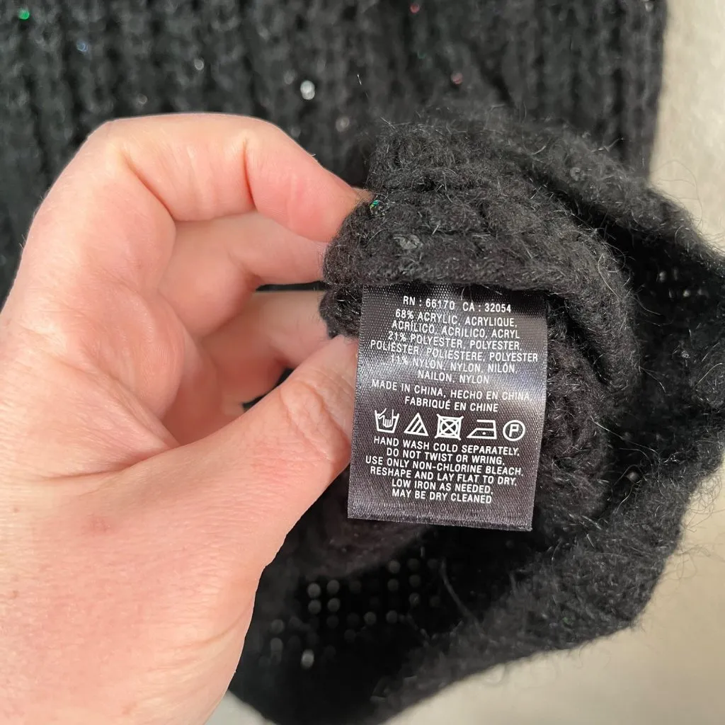 Anthropologie Knitted and Knotted Black Cable Knit Sequin Sweater L - Image 5