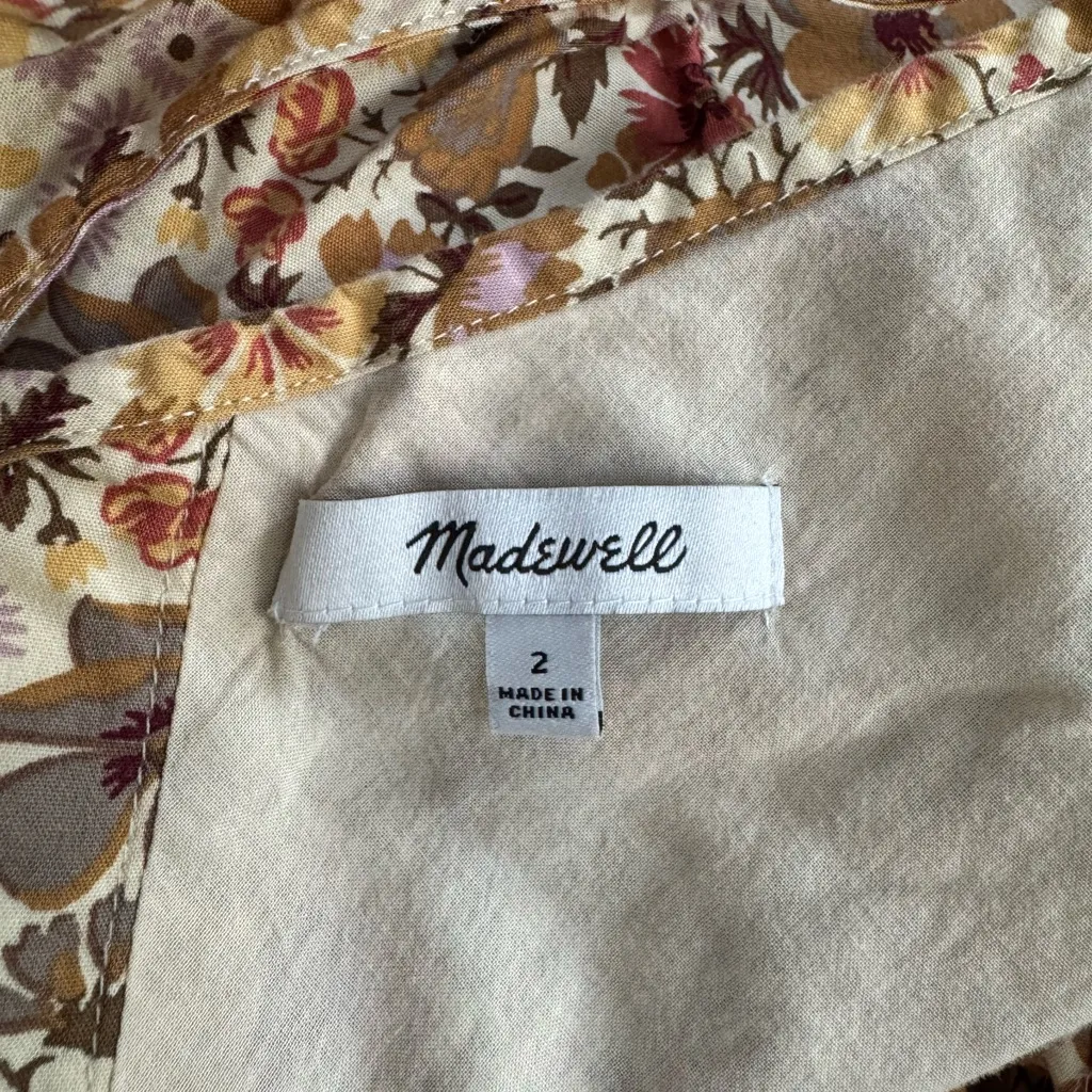 Madewell Puff Sleeve Open Tie Back Front Reversible Midi Dress Flora Field Sz 2 - Image 7
