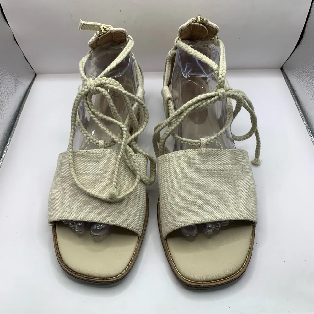 J.JILL EVONNE CANVAS ANKLE TIE WRAP DEMI WEDGE SANDALS in FLAX SIZE 11 - Image 3