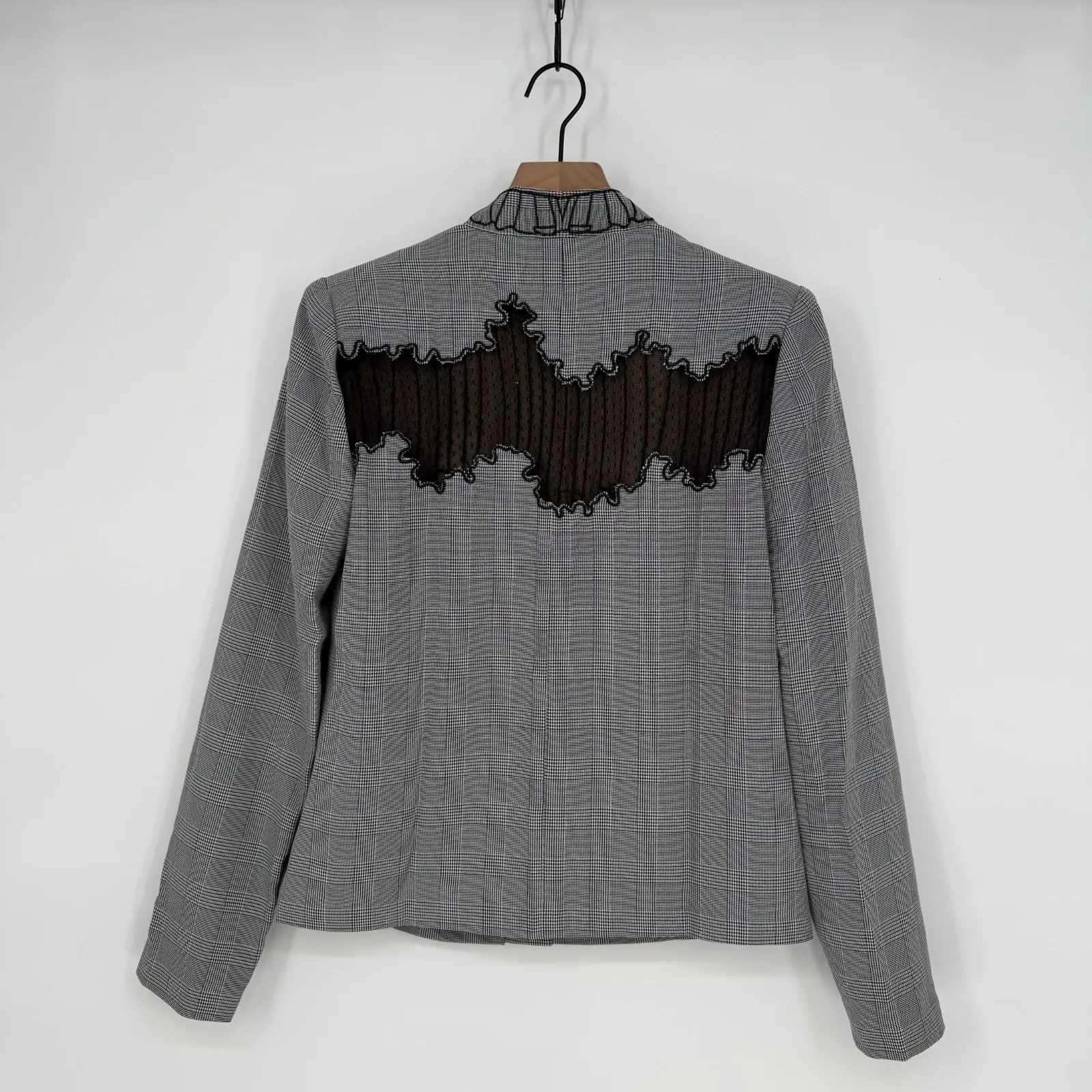 Foxiedox Blazer‎ Jacket Womens 4 Gray Plaid Shawl Lapel Patchwork Lined Business - Image 2