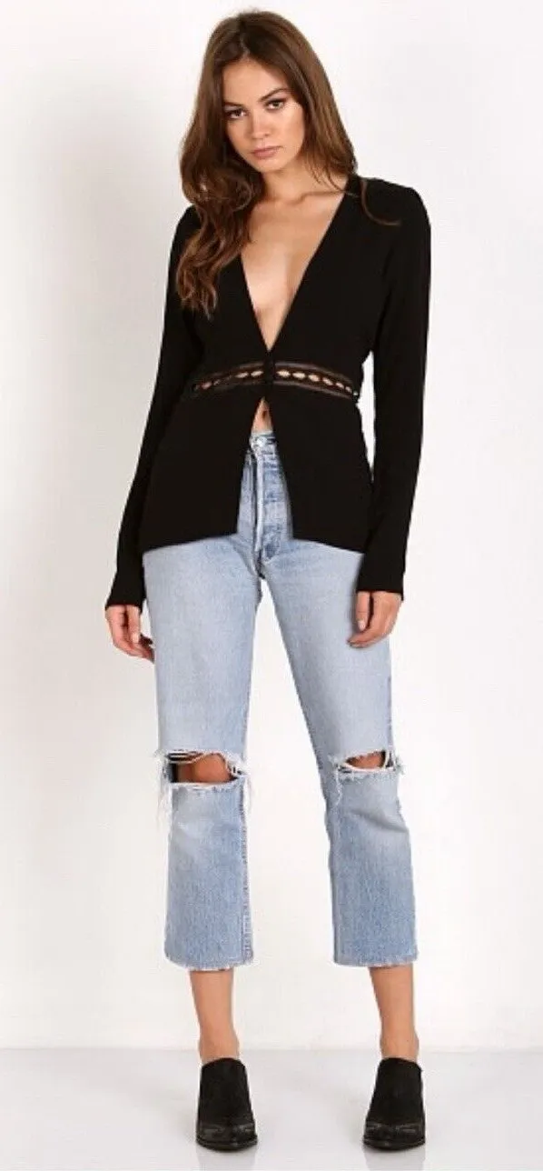 Stone Cold Fox Revolve Stratus Black Deep V Cutouts Long Sleeve Blouse size 1 - Image 1