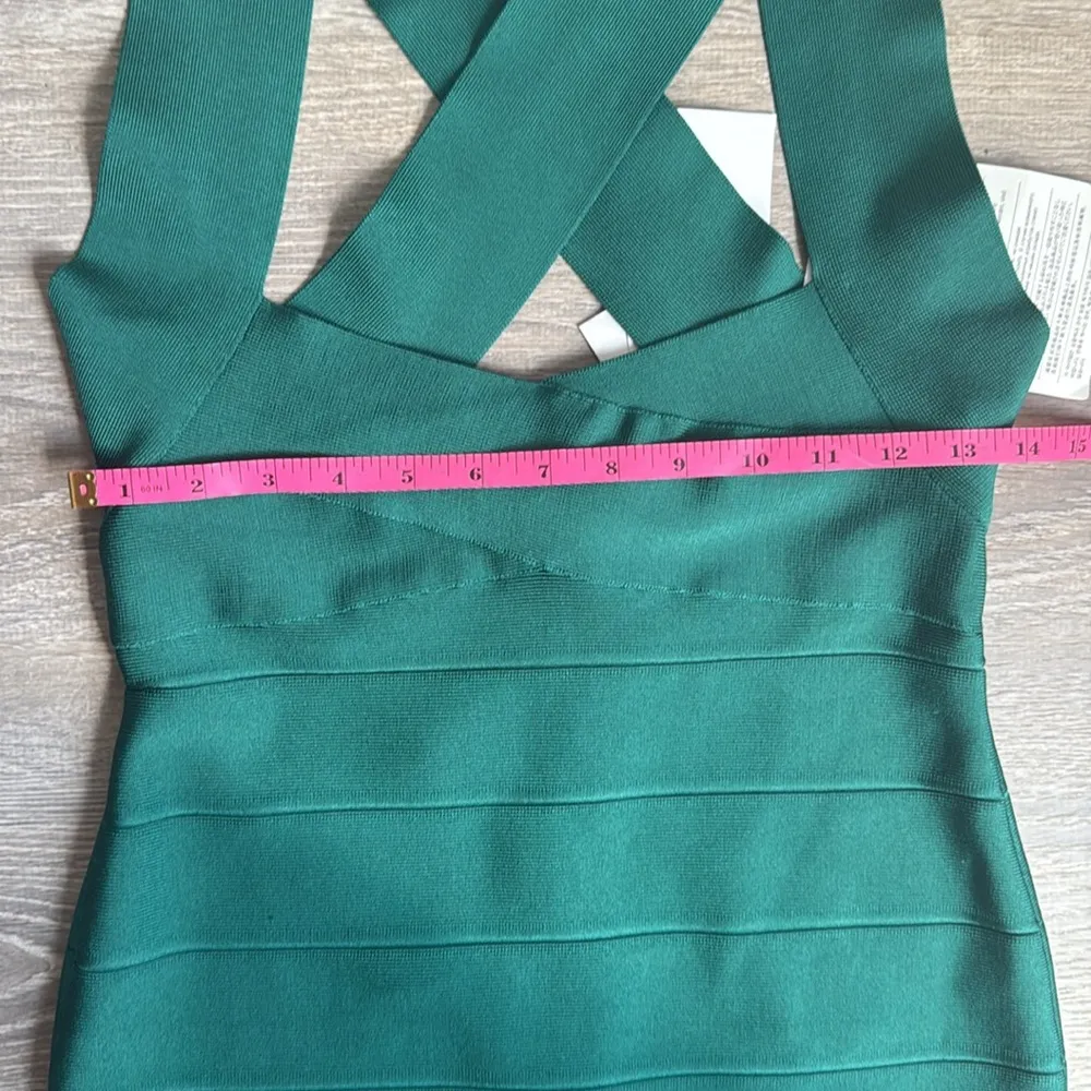 NEW HERVE LEGER Cutout Bandage Midi Dress In Emerald Medium - Image 7