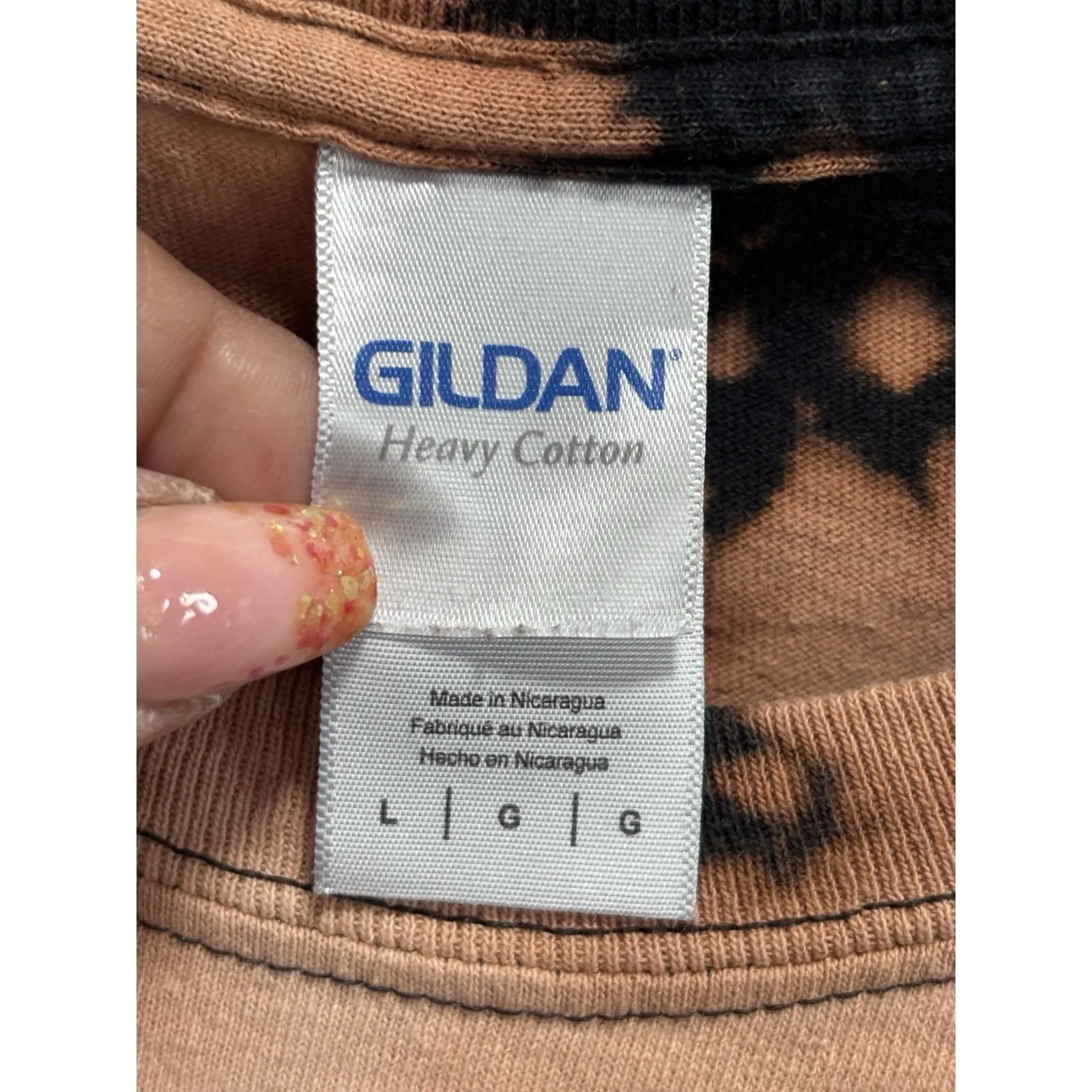 Gildan Tie Dye Black/Tan Short Sleeve Cut Off T-shirt Size Large‎ Cotton Crew - Image 2