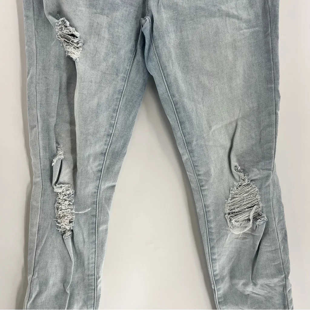 Blanqi Maternity Postpartum Denim Skinny jeans bellyband light wash distressed 8 Blue - Image 3