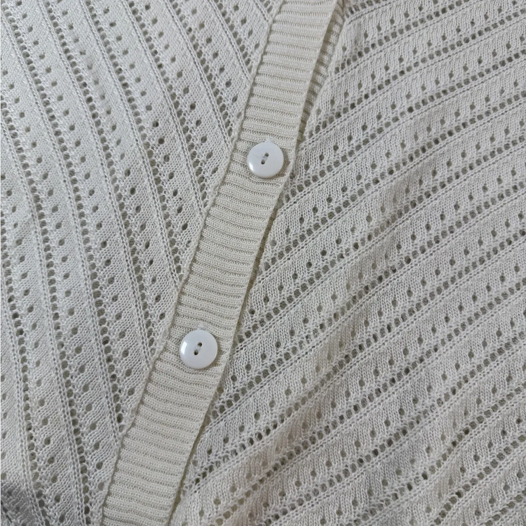 Requirements vtg y2k Ivory Knit Button-Up Cardigan short sleeve womens small - Image 10