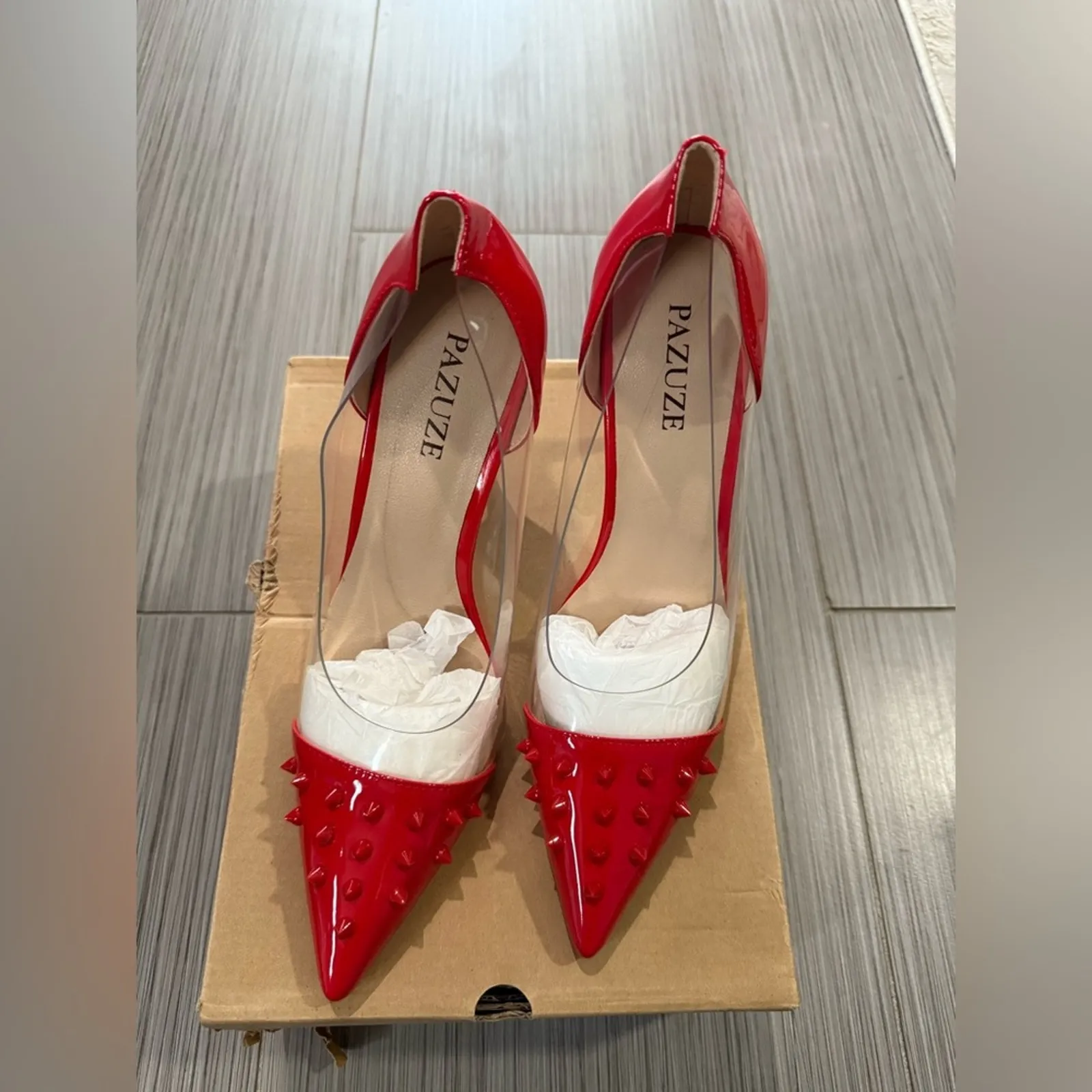Red Spiked Women's Heels size 8 NWOT - Image 9