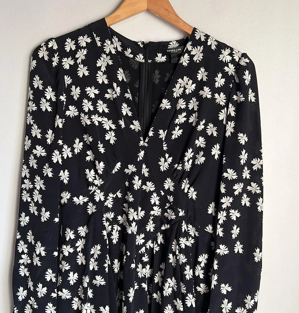 Derek Lam silk Floral Print V-Neck Long Sleeve Mini Dress Size 4 - Image 2