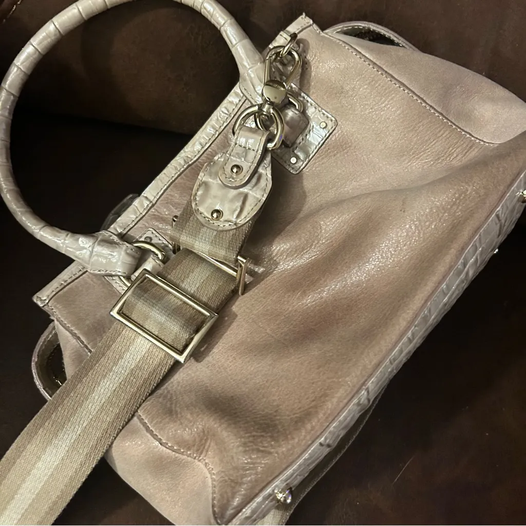 Brahmin Mini Schooner Satchel shoulder bag in warm grey versatile convertible - Image 10