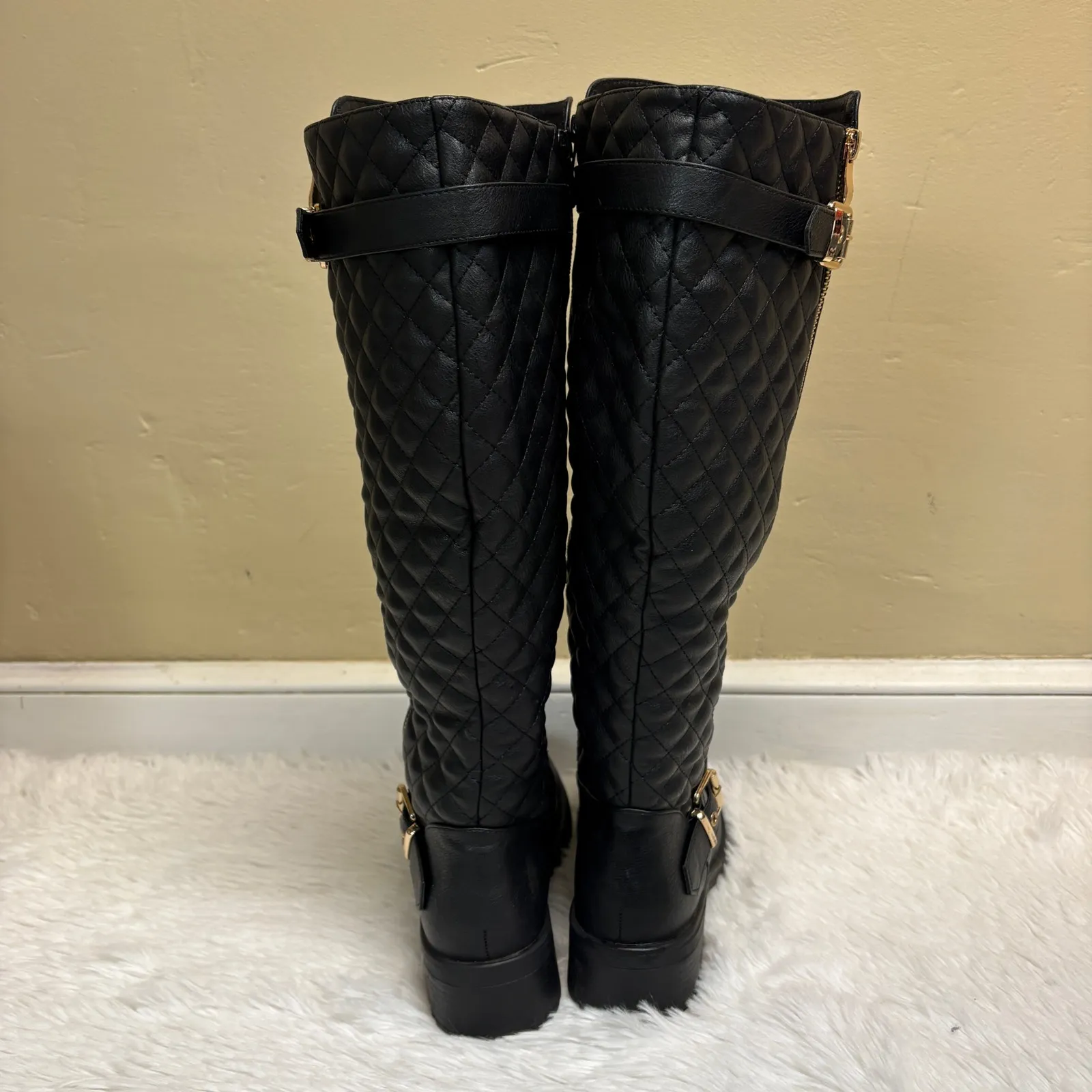 Dream Pairs Black Faux Leather Knee High Utah Riding Boots Size 8 - Image 4