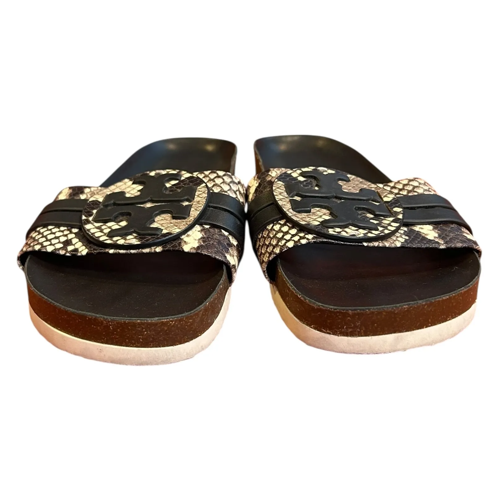 TORY BURCH Snake Reptile Leigh Anatomic Leather Slip On Slide Sandals Women's 7M - Image 6